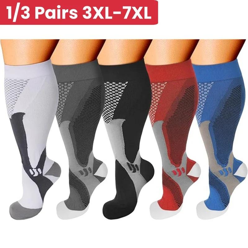1 3Pairs 3XL-7XLPlus Size Wide Calf Compression Socks Women Men 15-20mmhg Large size Compression Sock for Nurse Pregnancy Travel