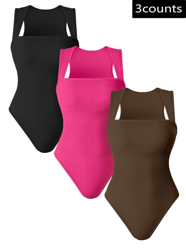 Women's Ribbed Swan Neck Sports Bodysuit, Sporty Open Crotch Sleeveless Bodysuit, Ladies Sportswear for All Seasons, Tummy Control