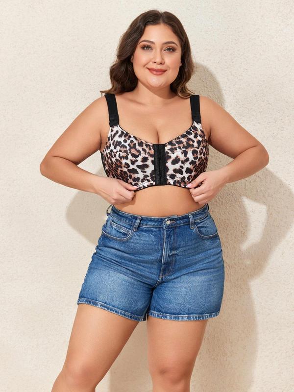  Leopard Print Push Up Bra, Casual Comfortable Breathable Adjustable Strap Bra for Daily Wear, Women's Lingerie for All Seasons