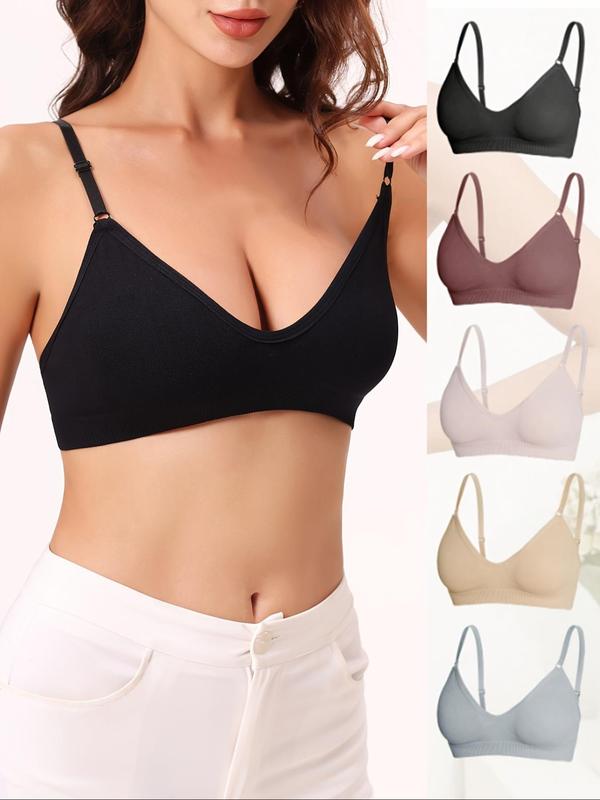 Women's Solid Backless Adjustable Strap Wireless Bralette, Casual Comfortable Breathable Push Up Bra, Softness Lightweight Lingerie for All Seasons