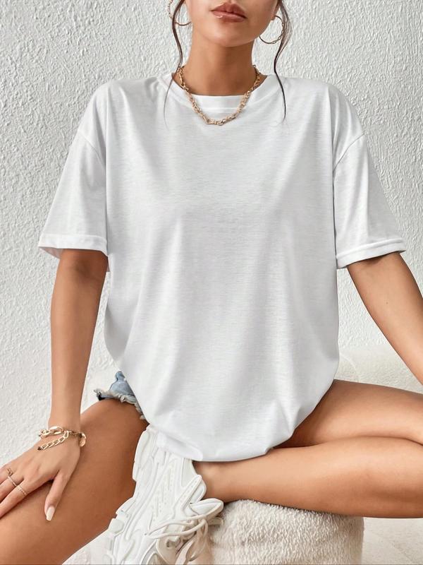 Women's Round Neck Drop Shoulder Tee, Casual Half Sleeve Crew Neck T-shirt, Back To School Outfits, Summer T Shirts for Women, Women's Top for Daily Wear, Black Girl Outfits