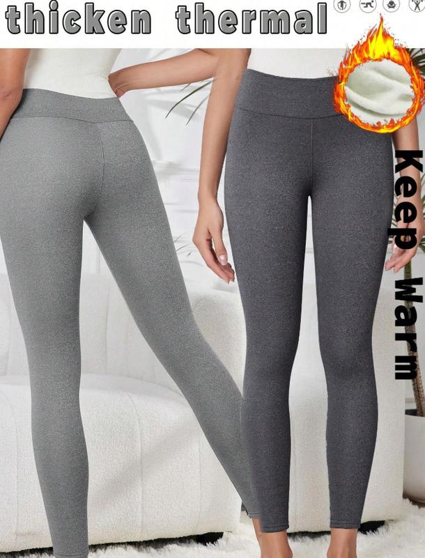 2pcs Warm Fleece Lined Leggings, Cold-Proof Casual Thermal Pants For Outdoor Activities In Winter