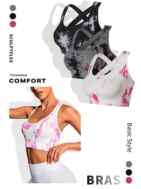 Women's Tie Dye Print Criss Cross Wireless Bra, Soft Comfy Breathable Seamless Lingerie Top for Daily Wear, Women's Lingerie for All Seasons
