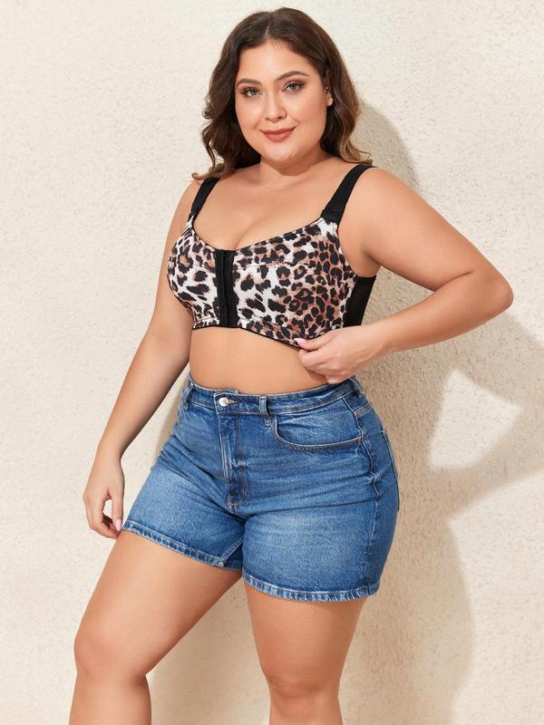  Leopard Print Push Up Bra, Casual Comfortable Breathable Adjustable Strap Bra for Daily Wear, Women's Lingerie for All Seasons