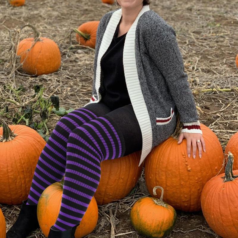 Moon Wood Plus Size Thigh High Socks for Women Knit Cotton Extra Long Halloween Over the Knee High Socks Leg Warmers sisterhood of thigh highs big shirt
