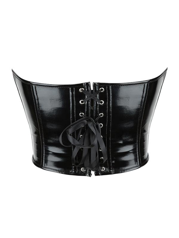 Women's PU Leather Lace Up Shapewear Tube Top, Asymmetrical Tummy Control Corset, Ladies Shapewear for All Seasons