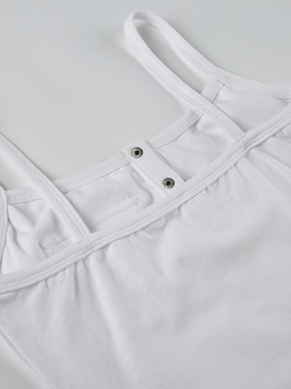 Women's Plain Half Button Pocket Crop Cami Top, Street Fashion Casual Sleeveless Top for Daily Outdoor Wear, Ladies Clothes for Summer