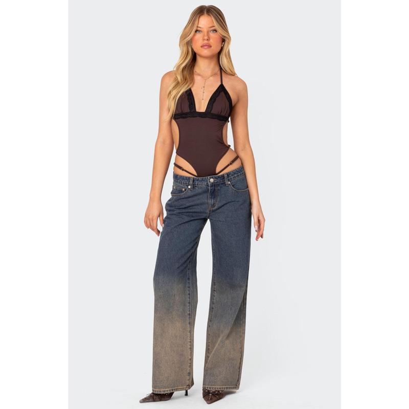 Strappy Lace Trim Bodysuit