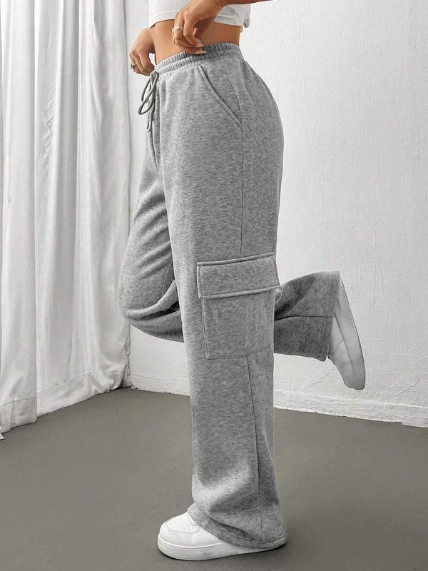 Women's Solid Drawstring Waist Sweatpants, Casual Pocket Pants for Fall & Winter, Women's Trousers for Daily Wear