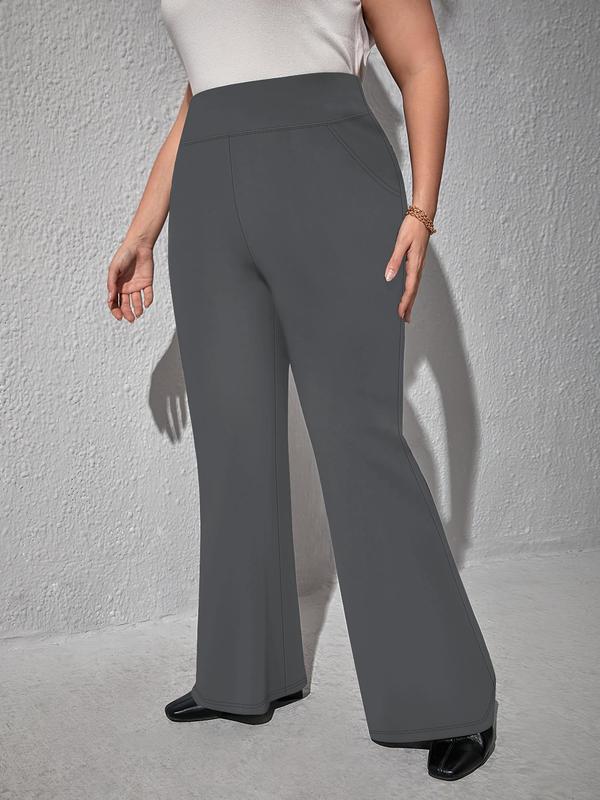  Solid High Waist Flare Leg Leggings, Casual Comfy Breathable Bell Bottom Skinny Trouser for Daily Wear, Leggings for Women, Women's Bottoms for Fall & Winter