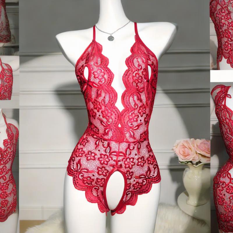 Deep V Lace Backless Bodysuit, Without Lingerie & Underpants, Women's Sexy Clothing
