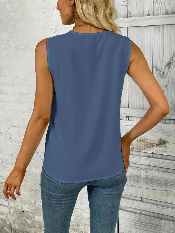 Women's Plain Wrap V Neck Sleeveless Blouse, Casual Solid Top for Summer, Ladies Clothes for Daily Wear