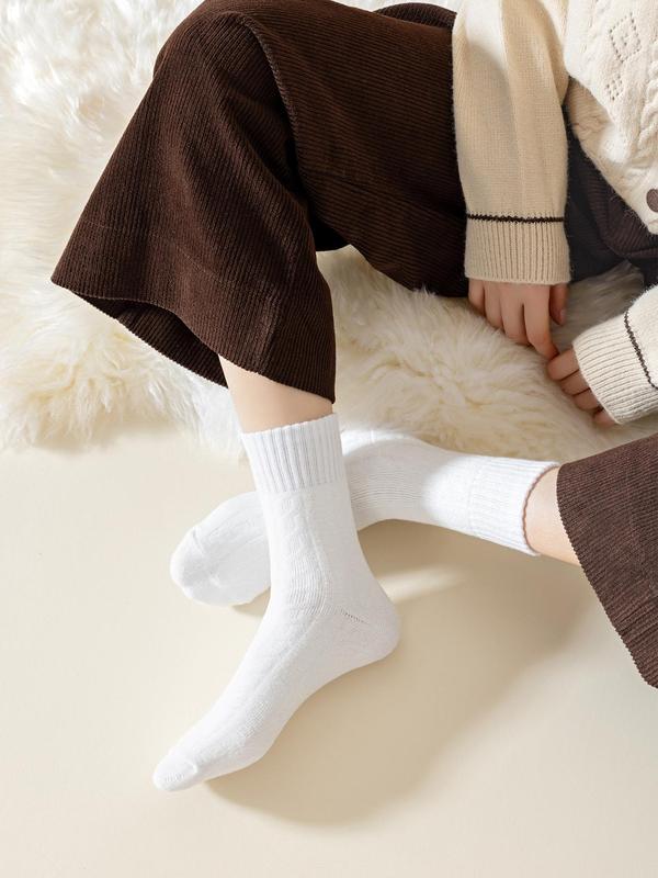 Women's Plain Textured Thermal Lined Mid-calf Socks, Casual Soft Comfy Crew Socks for Fall & Winter, Women's Socks for Daily Wear