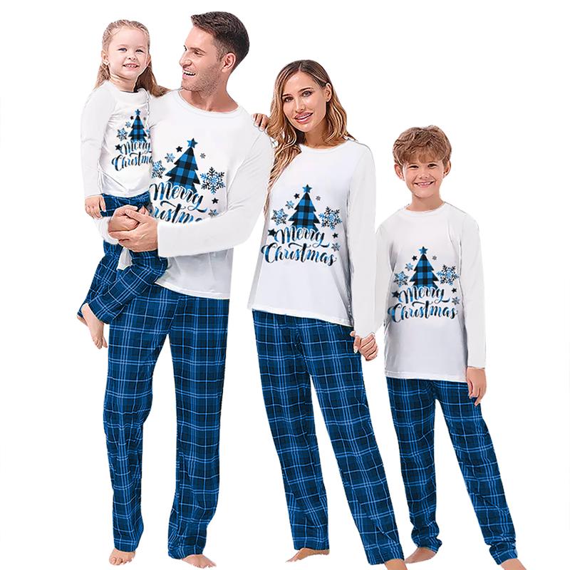 Women Family Matching Christmas Pajamas, Christmas Tree&Letter Print Long-Sleeved Tops + Plaid Trousers Sleepwear Outfits Womenswear Clothing