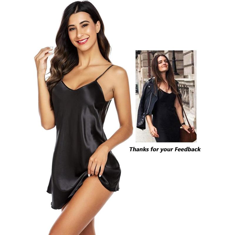 Women satin nightgown babydoll lingerie dress sexy sleepwear mini slip fossil nightwear