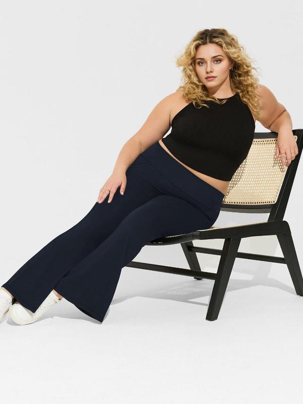  Solid High Waist Flare Leg Leggings, Casual Comfy Breathable Bell Bottom Skinny Trouser for Daily Wear, Leggings for Women, Women's Bottoms for Fall & Winter