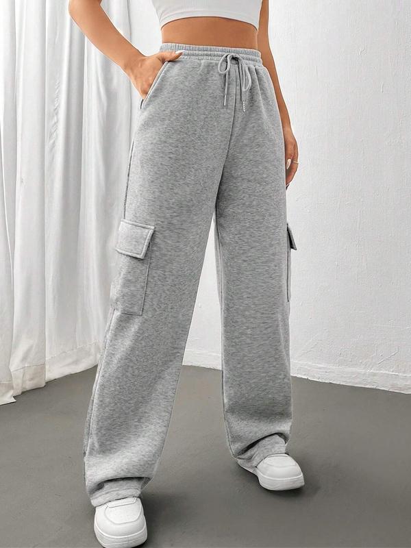 Women's Solid Drawstring Waist Sweatpants, Casual Pocket Pants for Fall & Winter, Women's Trousers for Daily Wear