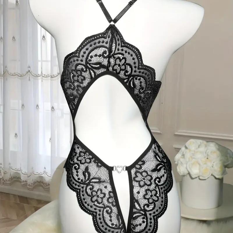 Deep V Lace Backless Bodysuit, Without Lingerie & Underpants, Women's Sexy Clothing