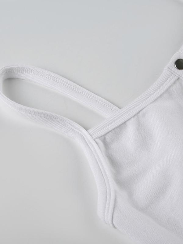 Women's Plain Half Button Pocket Crop Cami Top, Street Fashion Casual Sleeveless Top for Daily Outdoor Wear, Ladies Clothes for Summer