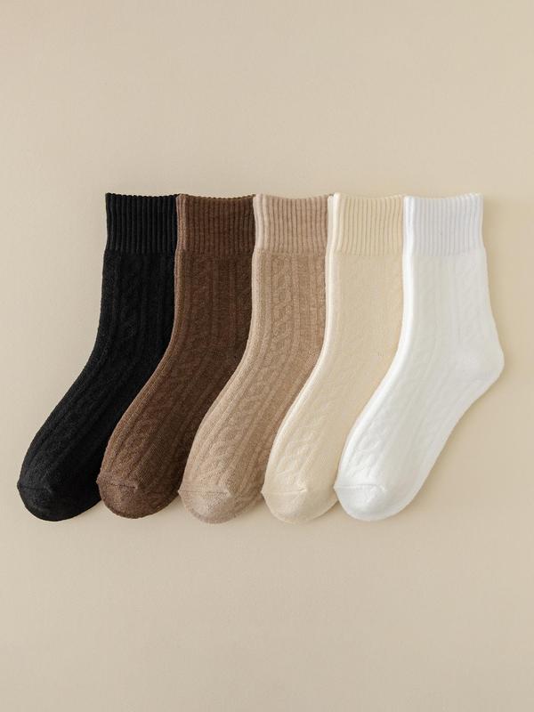 Women's Plain Textured Thermal Lined Mid-calf Socks, Casual Soft Comfy Crew Socks for Fall & Winter, Women's Socks for Daily Wear