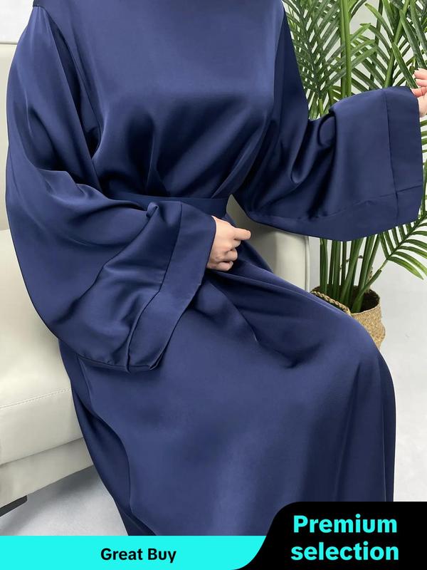 Women's Solid Belted Flounce Sleeve Dress, Elegant Long Sleeve Round Neck Long Dress for Party Holiday Wedding Guest, Ladies Clothes for All Seasons, Fall Clothing Women Longsleeves