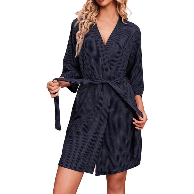 Robes for Women Waffle Knit Bathrobe Soft Lightweight Knee Length Loungewear S-XXL