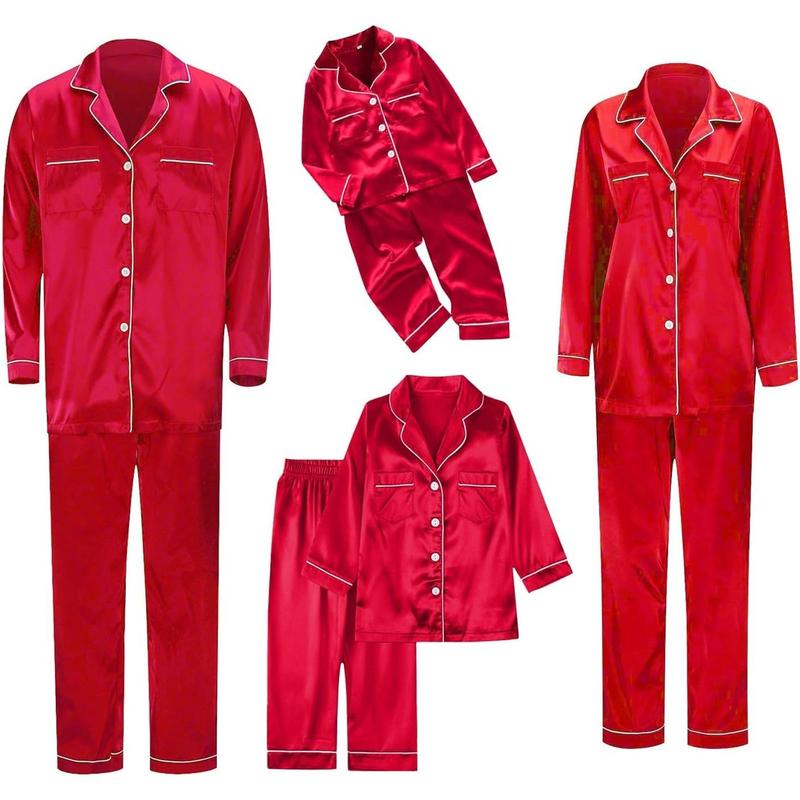 Silk Stain Family Pajamas Matching Sets 2025 Button Down Shirt and Pants Silky Xmas Pjs Pictures