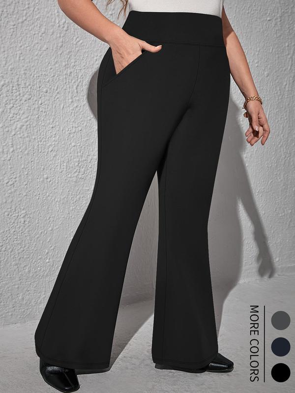  Solid High Waist Flare Leg Leggings, Casual Comfy Breathable Bell Bottom Skinny Trouser for Daily Wear, Leggings for Women, Women's Bottoms for Fall & Winter