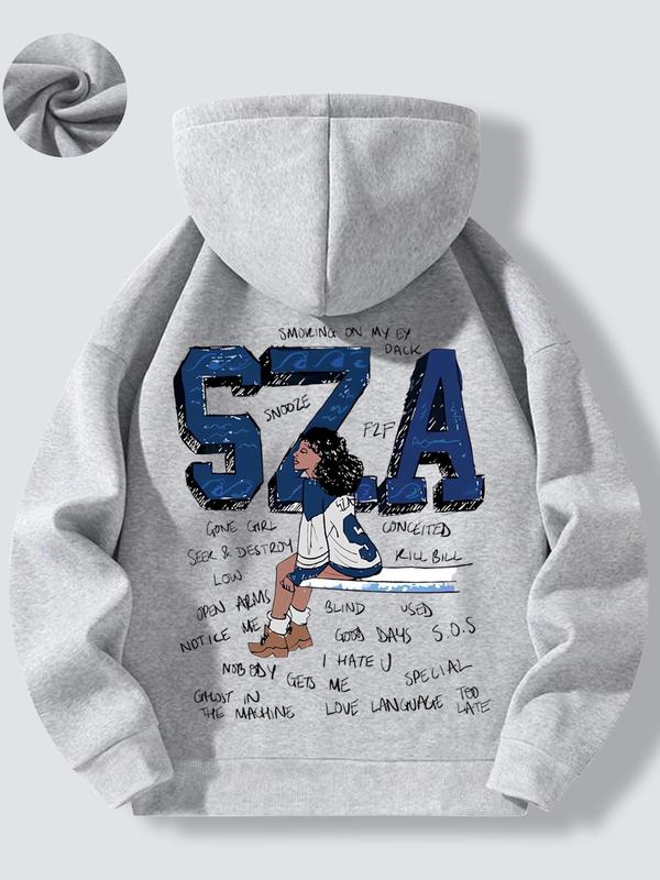 Women's Cartoon Figure & Letter Print Half Zip Hoodie, Casual Drop Shoulder Long Sleeve Hooded Sweatshirt for Spring & Fall & Winter, Women's Clothes for Daily Wear Going Out Tops 2000S