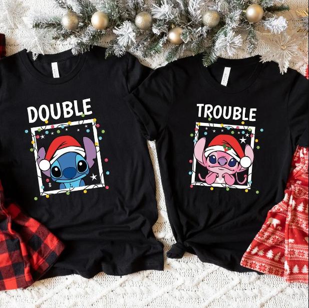 Personalized Double Trouble Christmas Shirt, Stiitch Tee, Couple Shirt, Gift For Honey