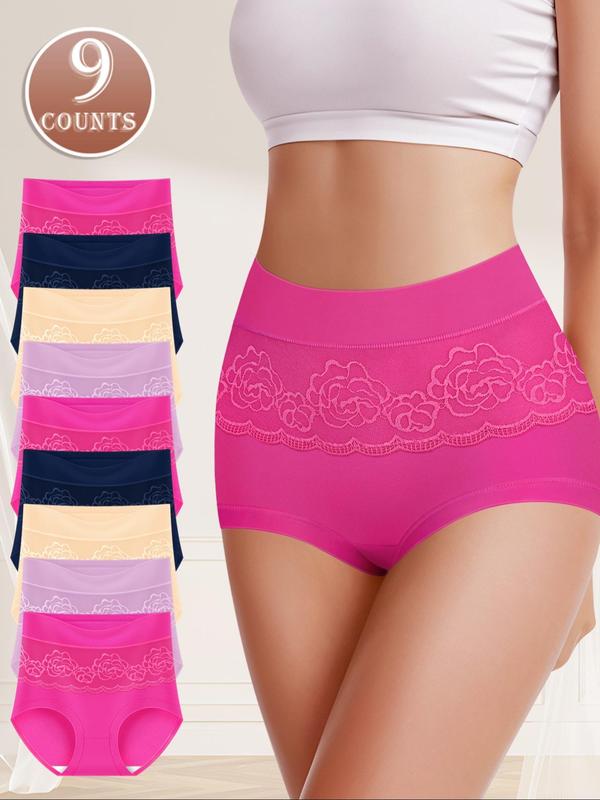 Women's  Floral Jacquard  High Waist Panty, Breathable Comfortable Knicker for Daily Wear, Ladies Underwear for All Seasons