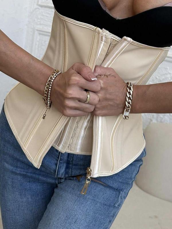 Women's Solid Color Zipper Adjustable Hook Waist Trainer, Breathable Comfortable Tummy Control Waist Cincher, Waist Slimmer Shaper for Women