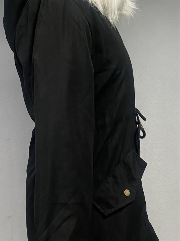 Women's Contrast Faux Fur Trim Drawstring Button Front Quilted Hooded Coat , Casual Long Sleeve Pocket Zipper Outerwear for Fall & Winter, Women's Clothing for Daily Wear
