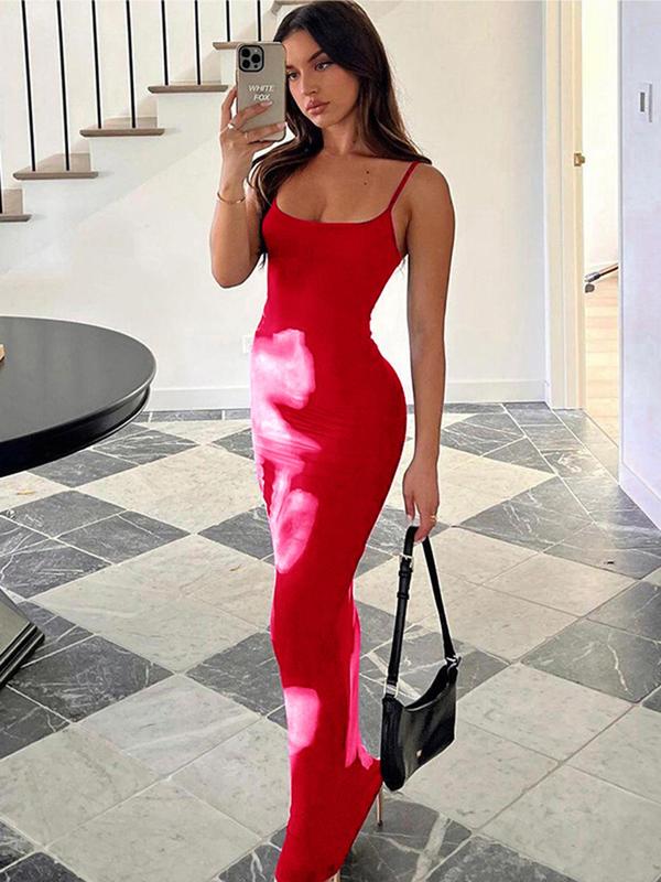 Women's Floral Print Backless Bodycon Cami Dress, Casual Sleeveless Long Dress for Summer, Fashion Women's Dress for Beach Holiday