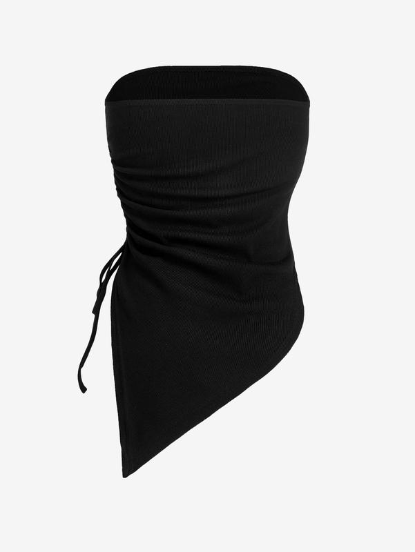 ROMWE Grunge Punk Women's Music Festival Star Rhinestone Decor Pleated Asymmetric Hem Bandeau Top