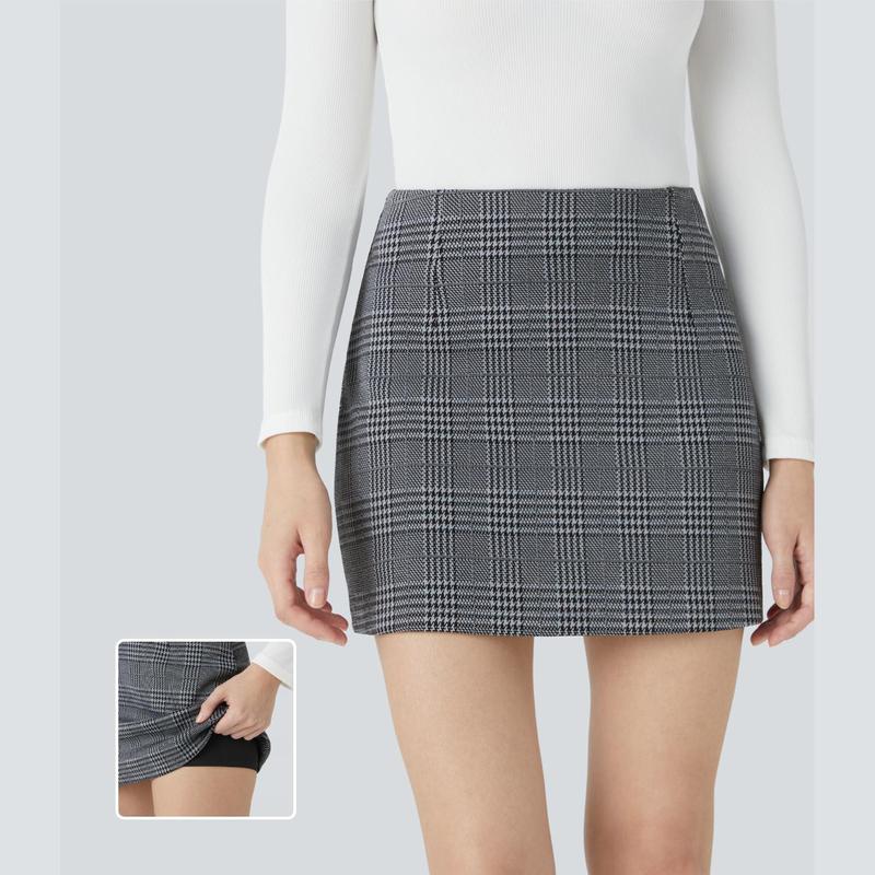 Halara High Waisted 2-in-1 Houndstooth Plaid Mini Work Skirt