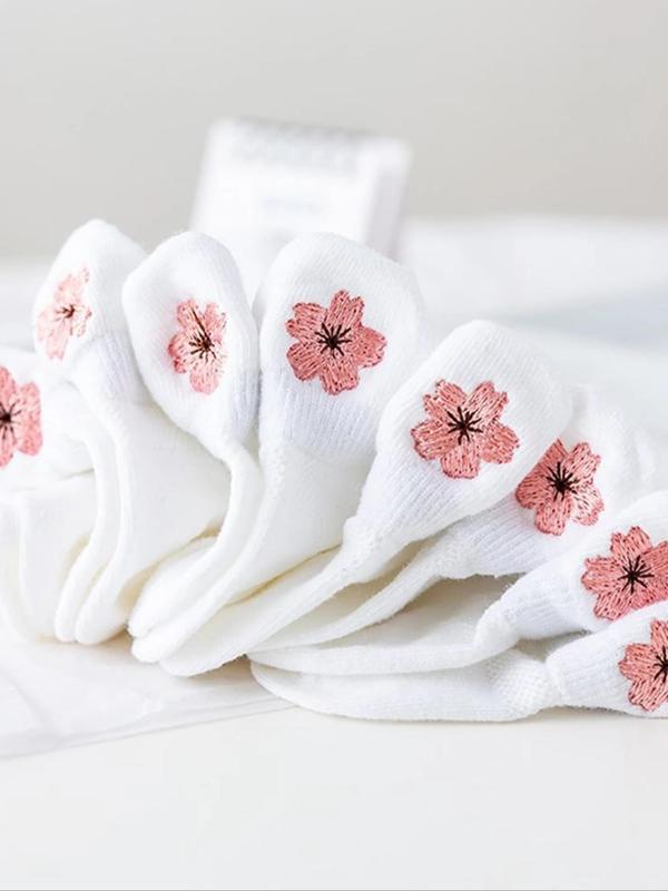 Women's Floral Embroidered Ankle Socks, Casual Soft Comfy Low Cut Knit Socks, Comfy Socks for Women, Multi-pack Socks for Summer, Summer Wear 2024, Fall Wear, Fallfreshness