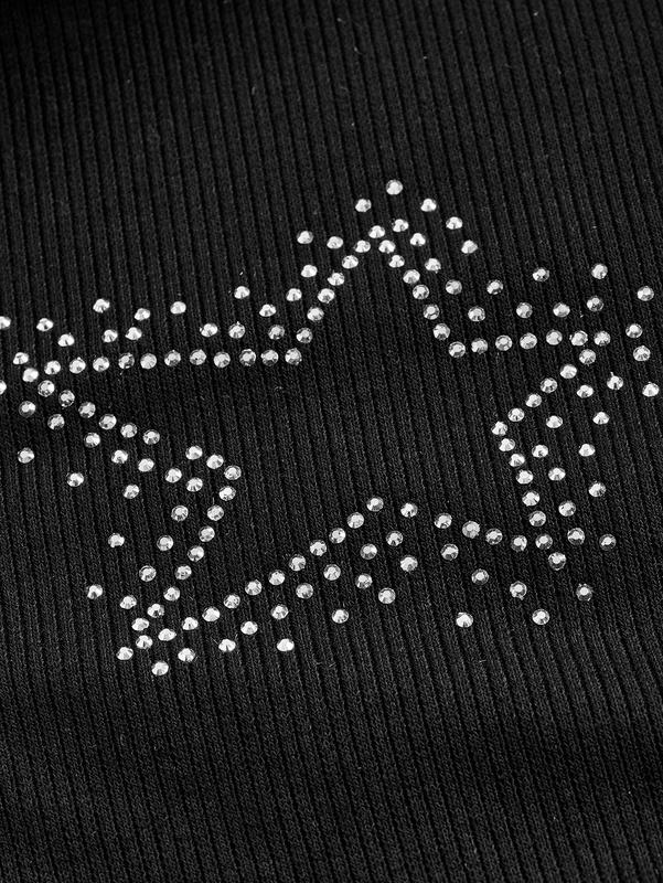 ROMWE Grunge Punk Women's Music Festival Star Rhinestone Decor Pleated Asymmetric Hem Bandeau Top