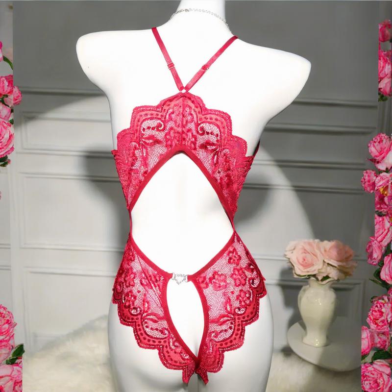 Deep V Lace Backless Bodysuit, Without Lingerie & Underpants, Women's Sexy Clothing