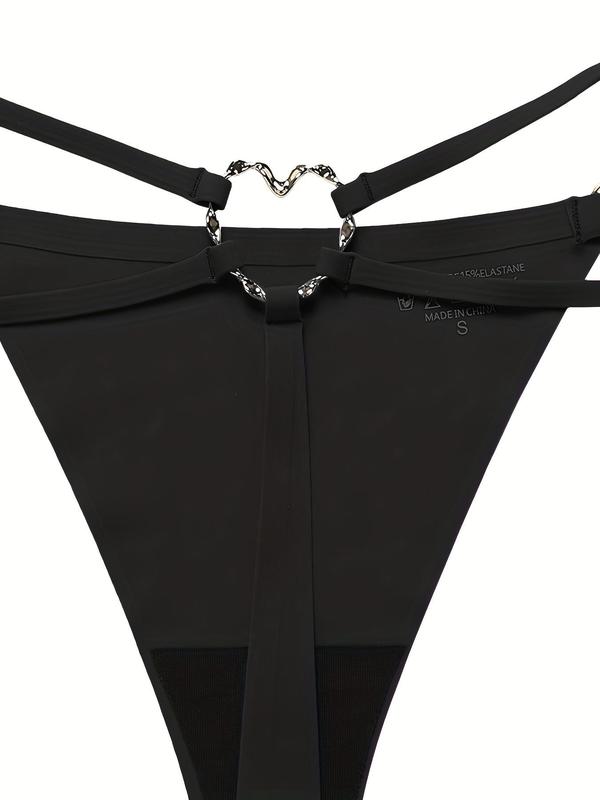 Women's Heart Decor O-ring Sexy Thong, Soft Comfy Breathable Drop Waist Panty for Daily Wear, Women's Underwear for All Seasons