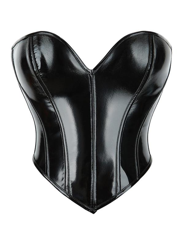 Women's PU Leather Lace Up Shapewear Tube Top, Asymmetrical Tummy Control Corset, Ladies Shapewear for All Seasons
