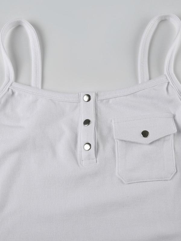 Women's Plain Half Button Pocket Crop Cami Top, Street Fashion Casual Sleeveless Top for Daily Outdoor Wear, Ladies Clothes for Summer