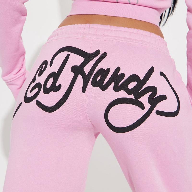 ED HARDY “TIGER ROAR” PINK FLARE PANTS Flared Womenswear women's bottom y2k wide leg loose wide