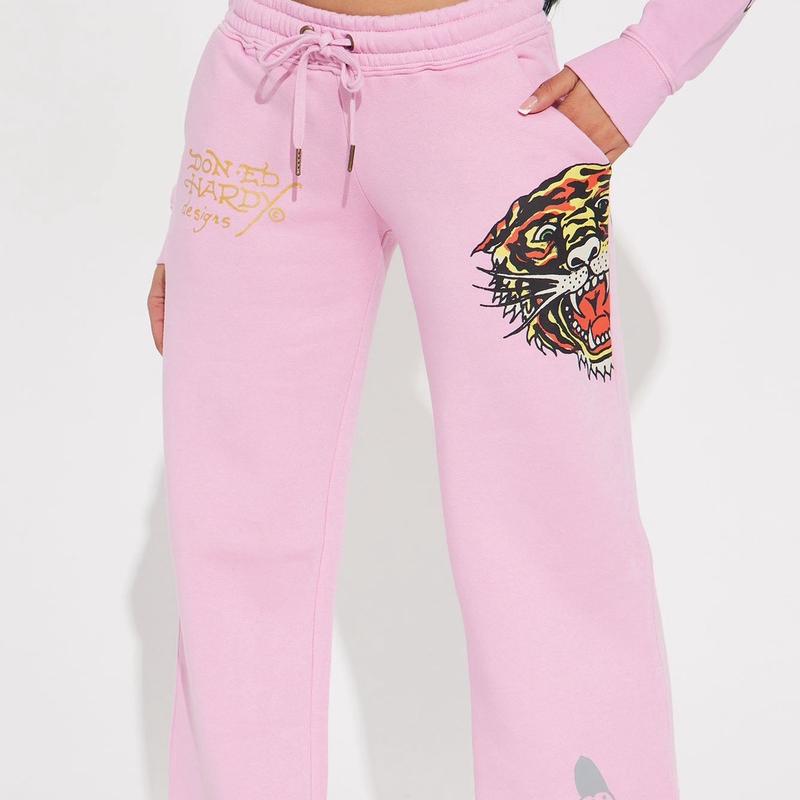 ED HARDY “TIGER ROAR” PINK FLARE PANTS Flared Womenswear women's bottom y2k wide leg loose wide