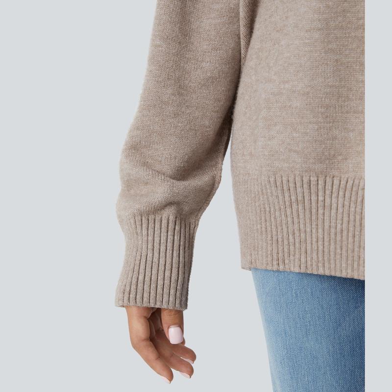 Halara Round Neck Dropped Shoulder Long Sleeve Casual Sweater