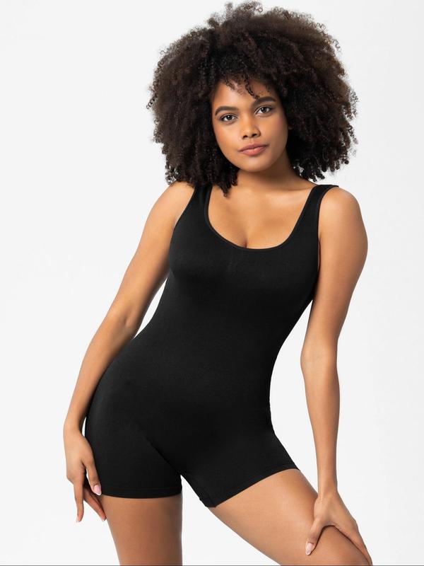 Women's Solid Scoop Neck Shapewear Romper, Fall Wear, Earthtone Fallfreshness, Summer Clothes Women, High Stretch Seamless Sleeveless Shapewear Bodysuit, Ladies Shapewear Clothes, Summer Wear 2024, Rompers for Summer, Fall Wear, Fallfreshness