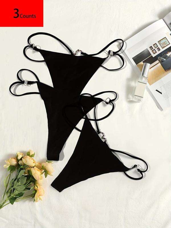 Women's Heart Decor O-ring Sexy Thong, Soft Comfy Breathable Drop Waist Panty for Daily Wear, Women's Underwear for All Seasons
