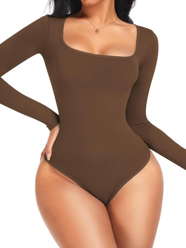 Women's Square Neck Thong Design Shapewear Bodysuit, Casual Button Tummy Control Shaper Bodysuit, High Stretch Seamless Shaper for Daily Wear, Fall Wear, Fallfreshness, Bodysuit for Women