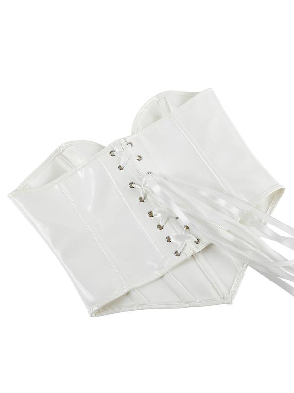 Women's PU Leather Lace Up Shapewear Tube Top, Asymmetrical Tummy Control Corset, Ladies Shapewear for All Seasons