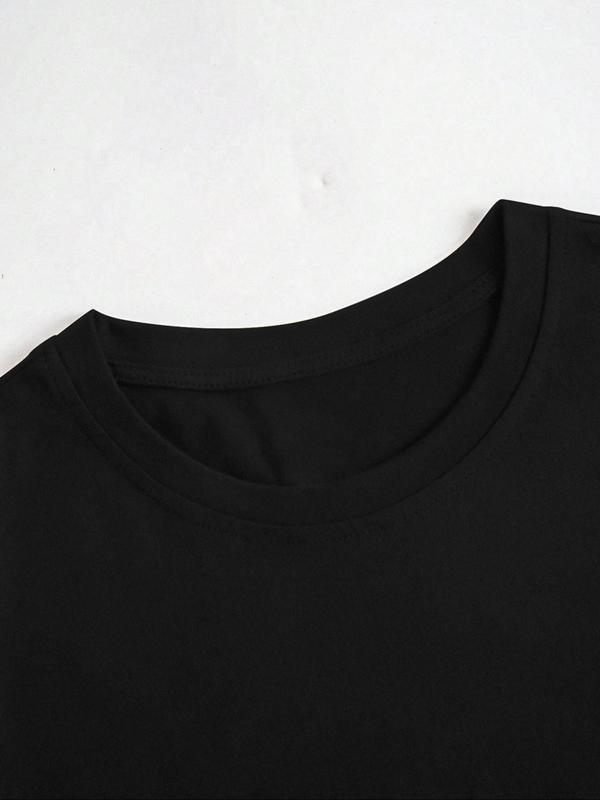 Women's Letter & Floral Print Round Neck Tee, Fashion Casual Drop Shoulder Short Sleeve T-shirt, T Shirts for Women, Ladies Summer Clothes for Daily Wear, Black Girl Outfits